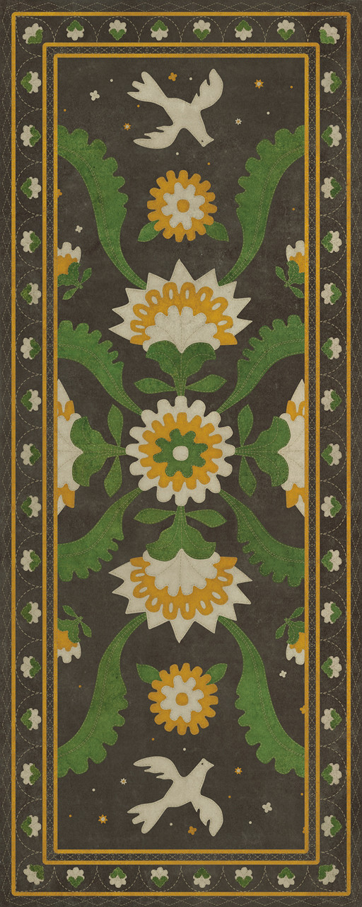 Williamsburg Applique The Greenest Dells - vinyl floor cloth size 36x90