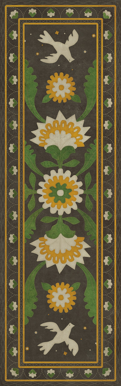 Williamsburg Applique The Greenest Dells - vinyl floor cloth size 36x115