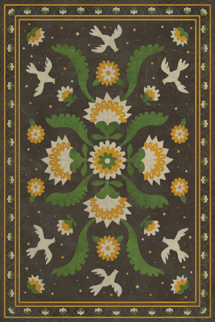 Williamsburg Applique The Greenest Dells - vinyl floor cloth, Image for all rectangle sizes