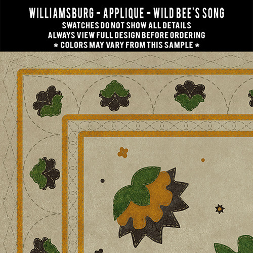 Williamsburg Applique Wild Bees Song - vinyl floor cloth swatch sample