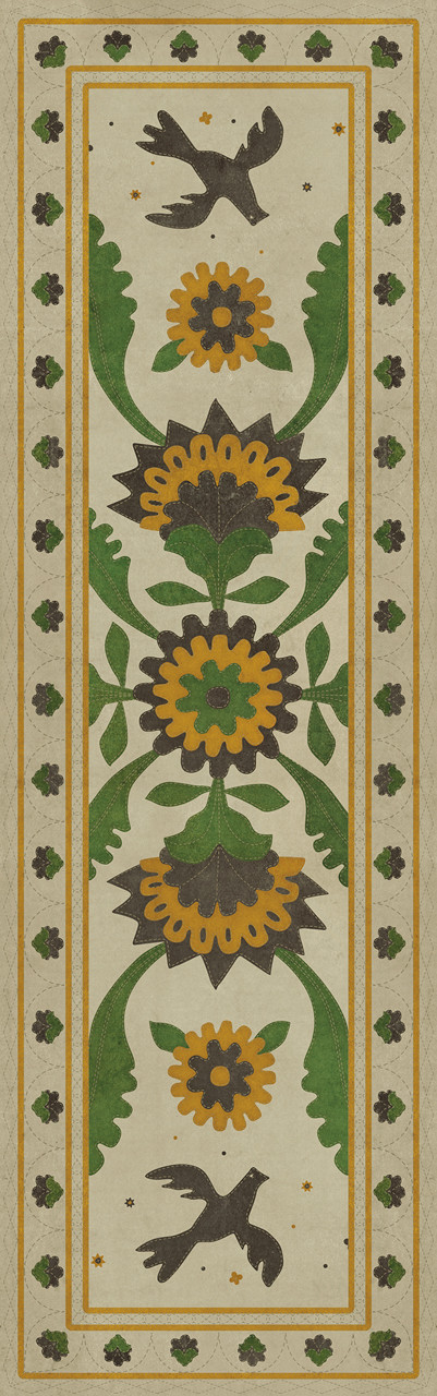 Williamsburg Applique Wild Bees Song - vinyl floor cloth size 36x115