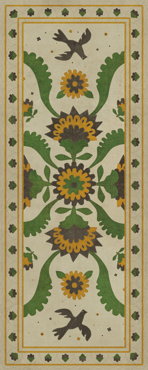 Williamsburg Applique Wild Bees Song - vinyl floor cloth size 36x90