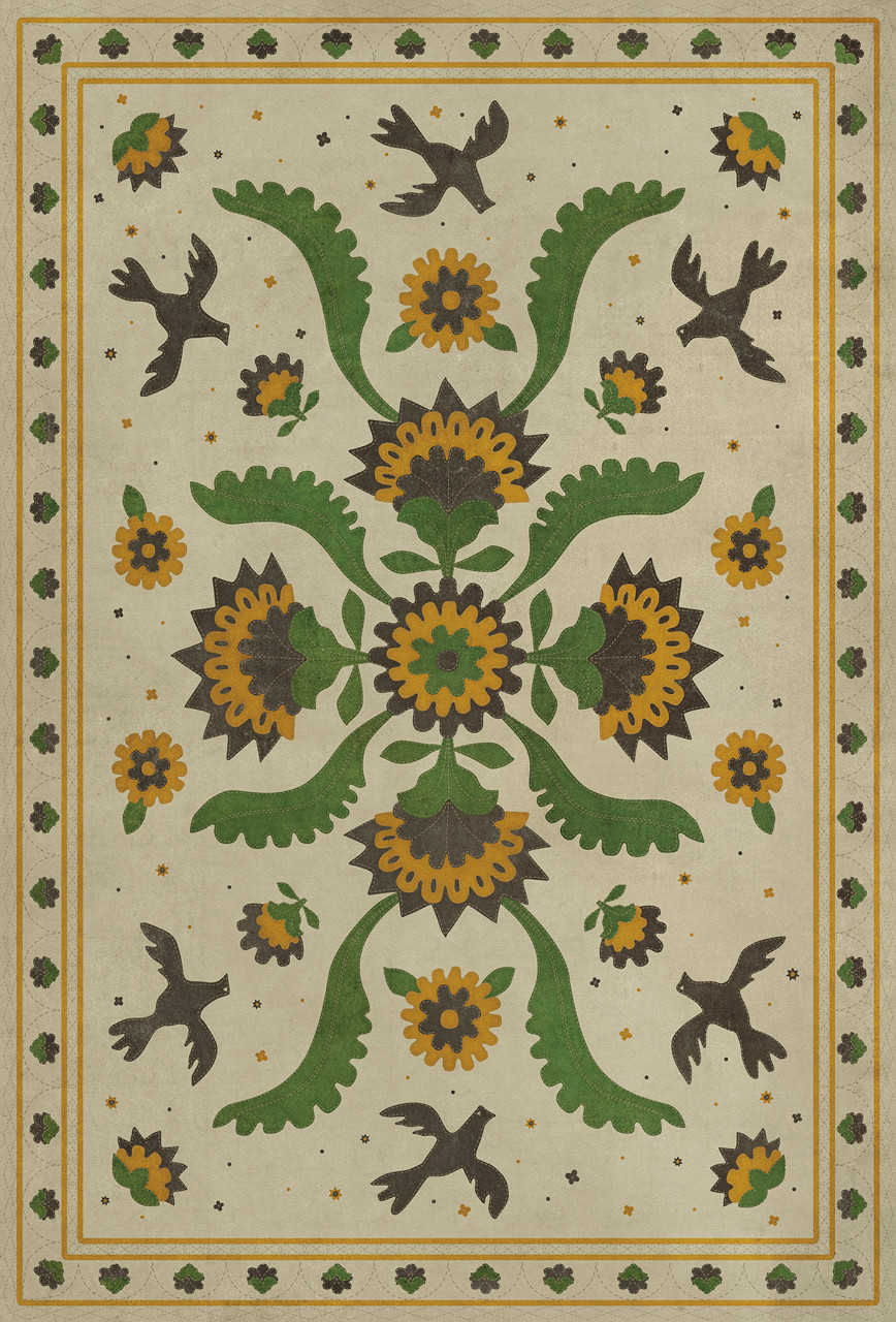 Williamsburg Applique Wild Bees Song - vinyl floor cloth, Image for all rectangle sizes