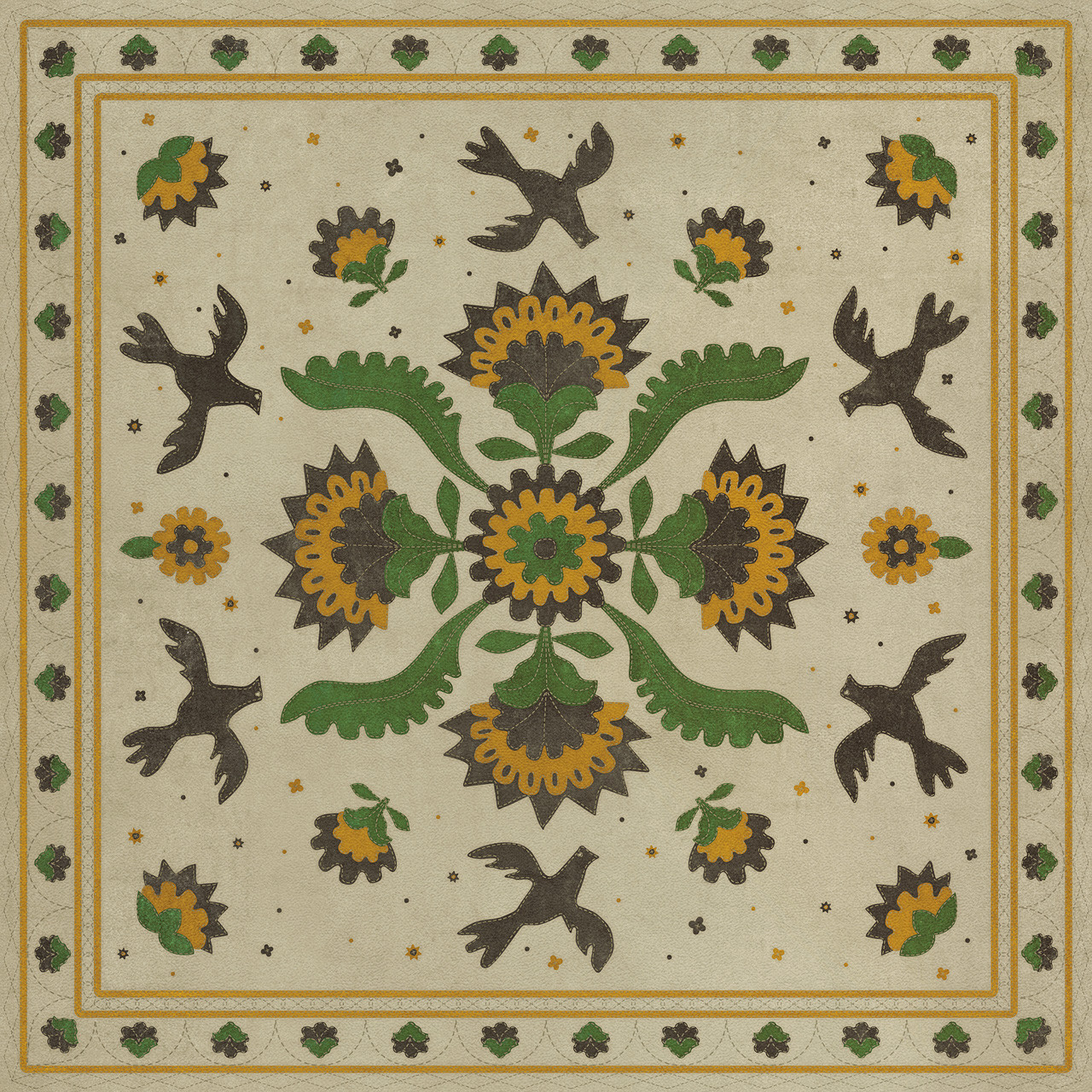Williamsburg Applique Wild Bees Song - vinyl floor cloth, Image for all square sizes