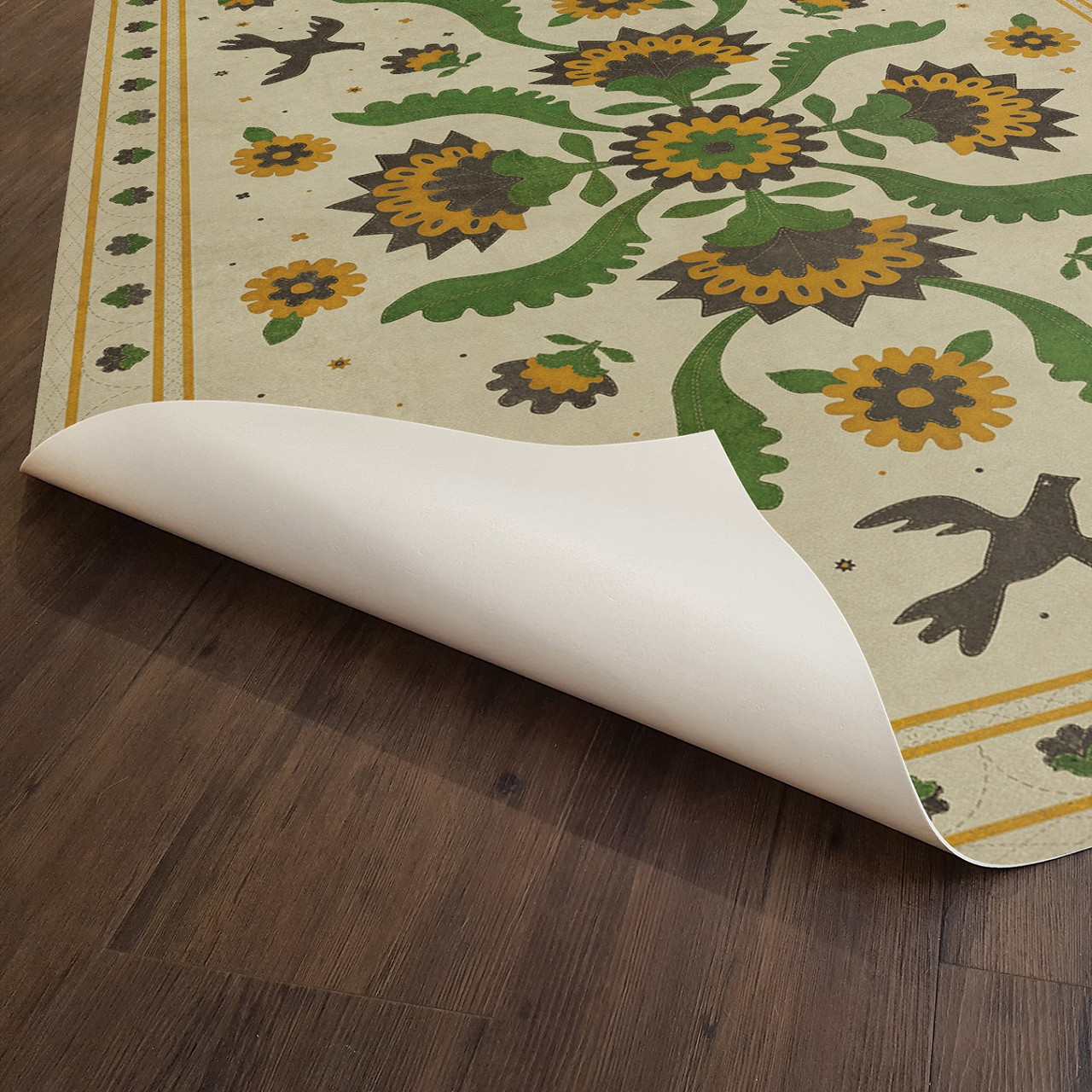 Williamsburg Applique Wild Bees Song - vinyl floor cloth underside 