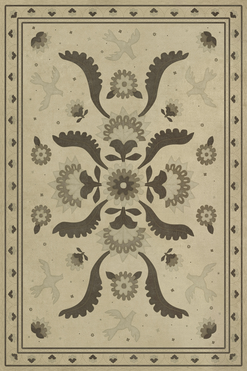 Williamsburg Applique With Joy We Strung - vinyl floor cloth, Image for all rectangle sizes