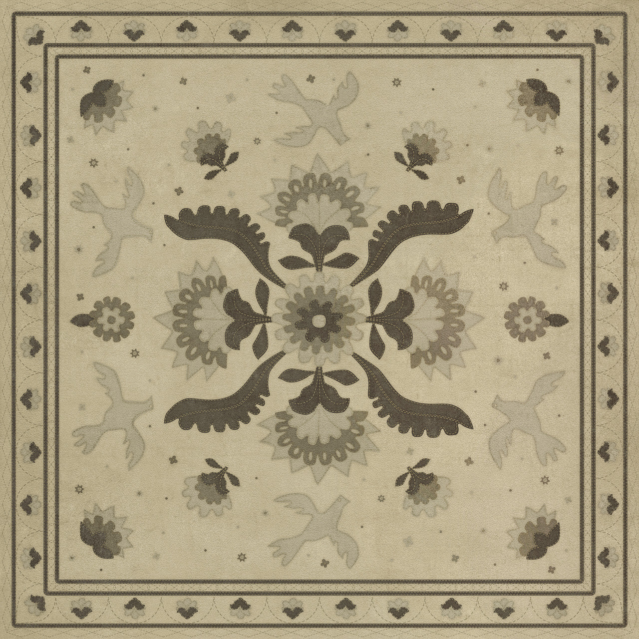 Williamsburg Applique With Joy We Strung - vinyl floor cloth, Image for all square sizes