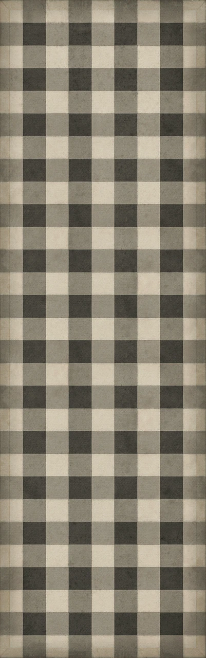 Williamsburg Gingham Canvas Black - vinyl floor cloth sizes 24x77, 30x96, 36x115