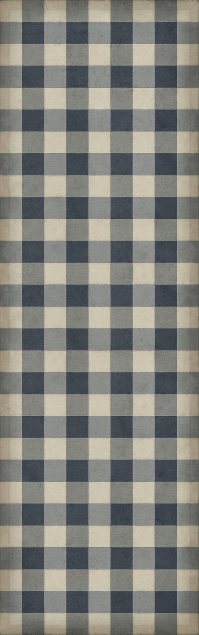 Williamsburg Gingham Canvas Blue - vinyl floor cloth sizes 24x77, 30x96, 36x115