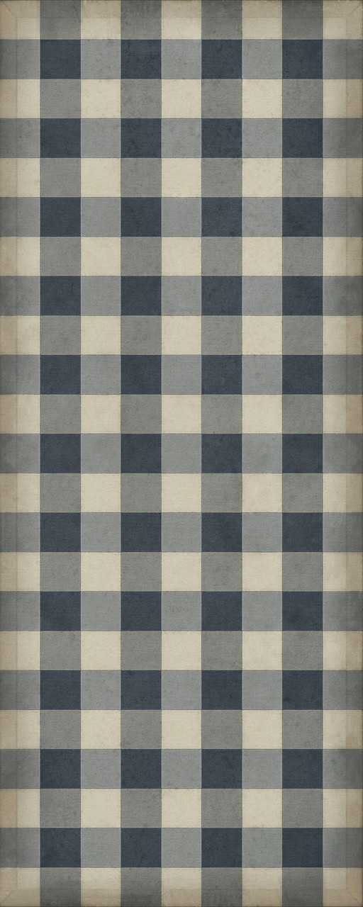 Williamsburg Gingham Canvas Blue - vinyl floor cloth sizes 30x75, 36x90