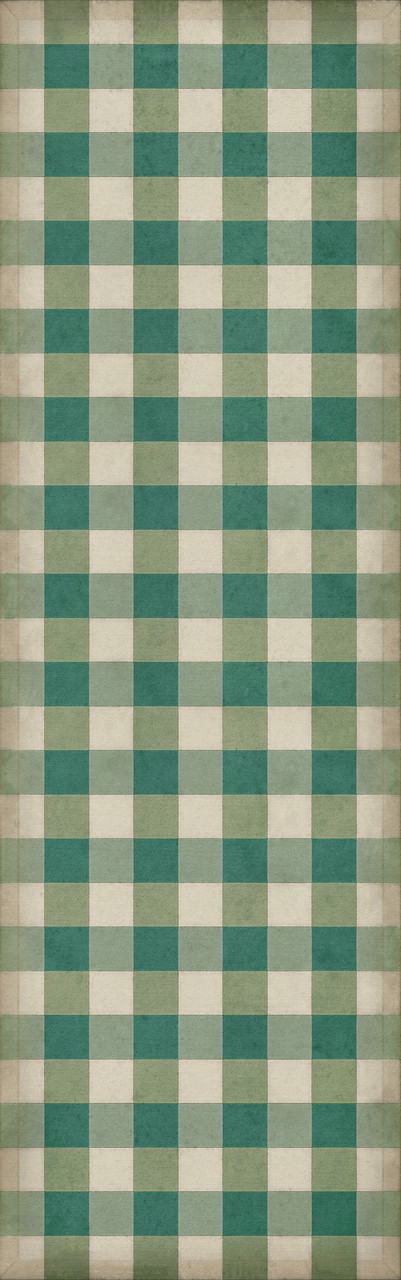 Williamsburg Gingham Canvas Green - vinyl floor cloth sizes 24x77, 30x96, 36x115