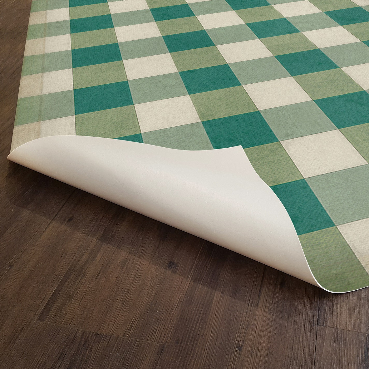 Williamsburg Gingham Canvas Green - vinyl floor cloth underside 