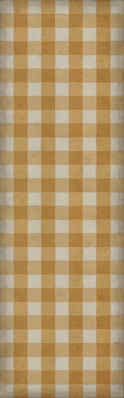 Williamsburg Gingham Canvas Yellow - vinyl floor cloth sizes 24x77, 30x96, 36x115