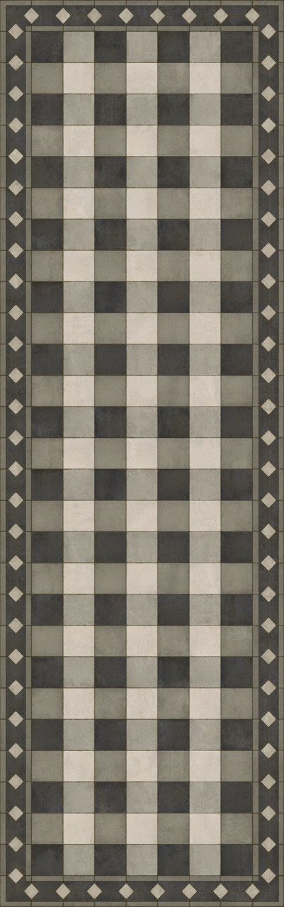 Williamsburg Gingham Tile Black - vinyl floor cloth size 36x115