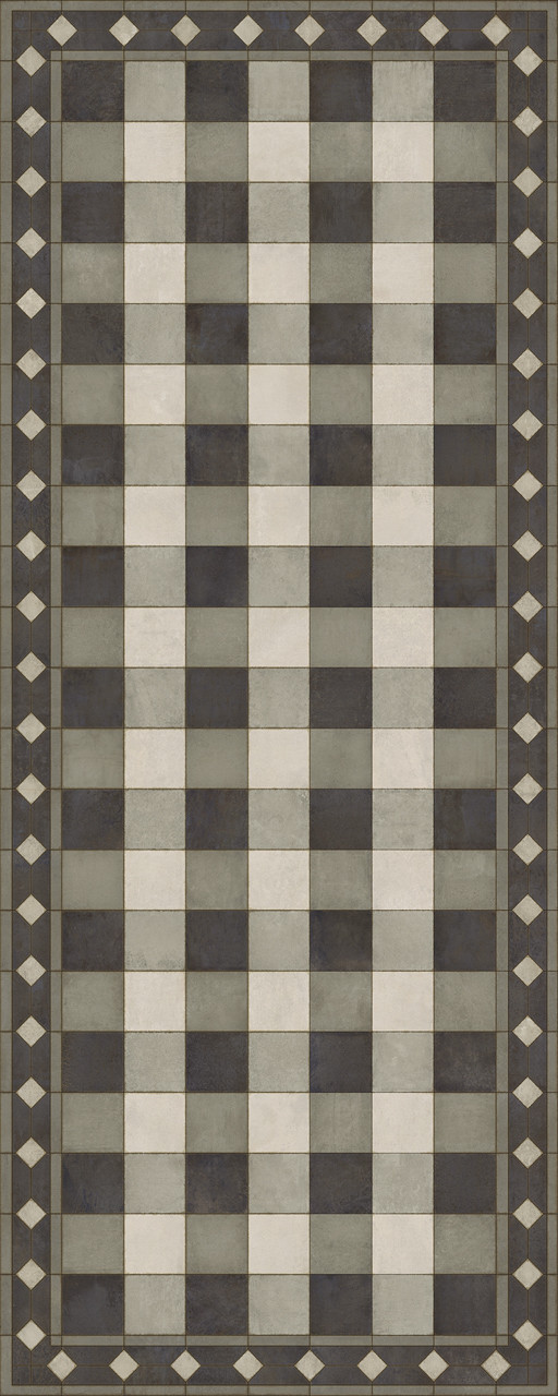 Williamsburg Gingham Tile Black - vinyl floor cloth size 36x90
