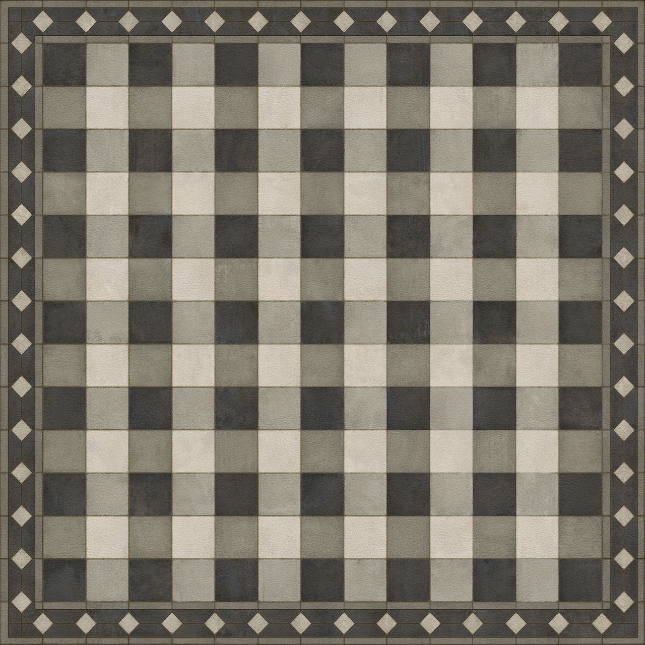Williamsburg Gingham Tile Black - vinyl floor cloth sizes 60x60, 72x72