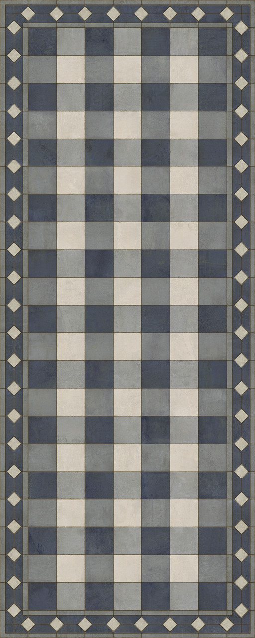 Williamsburg Gingham Tile Blue - vinyl floor cloth sizes 30x75, 36x90