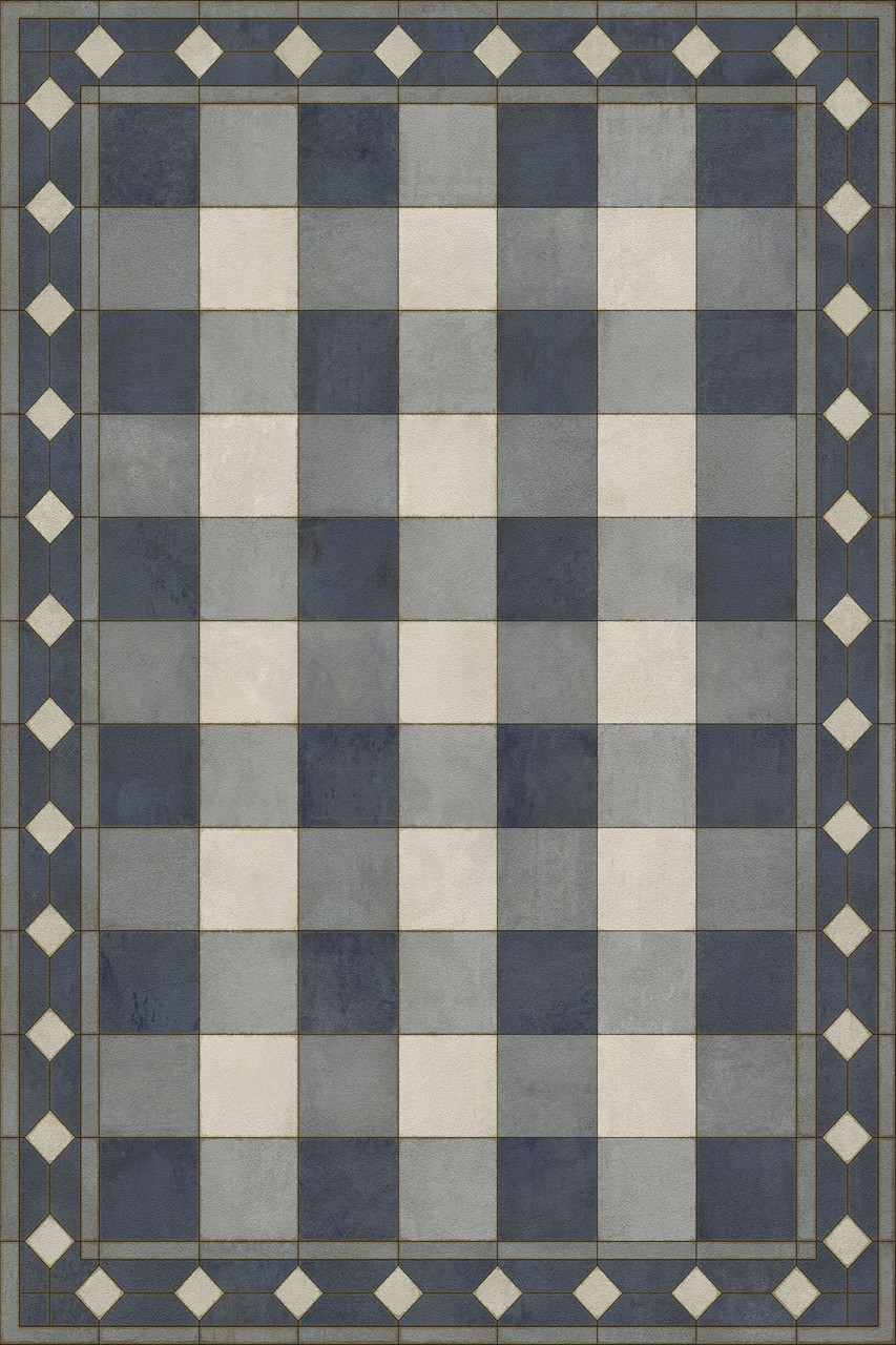 Williamsburg Gingham Tile Blue - vinyl floor cloth sizes 20x30, 24x36, 30x44, 38x56