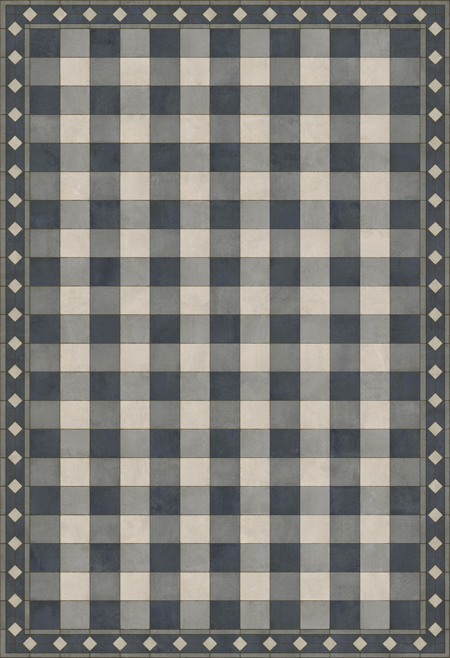 Williamsburg Gingham Tile Blue - vinyl floor cloth sizes 52x76, 70x102