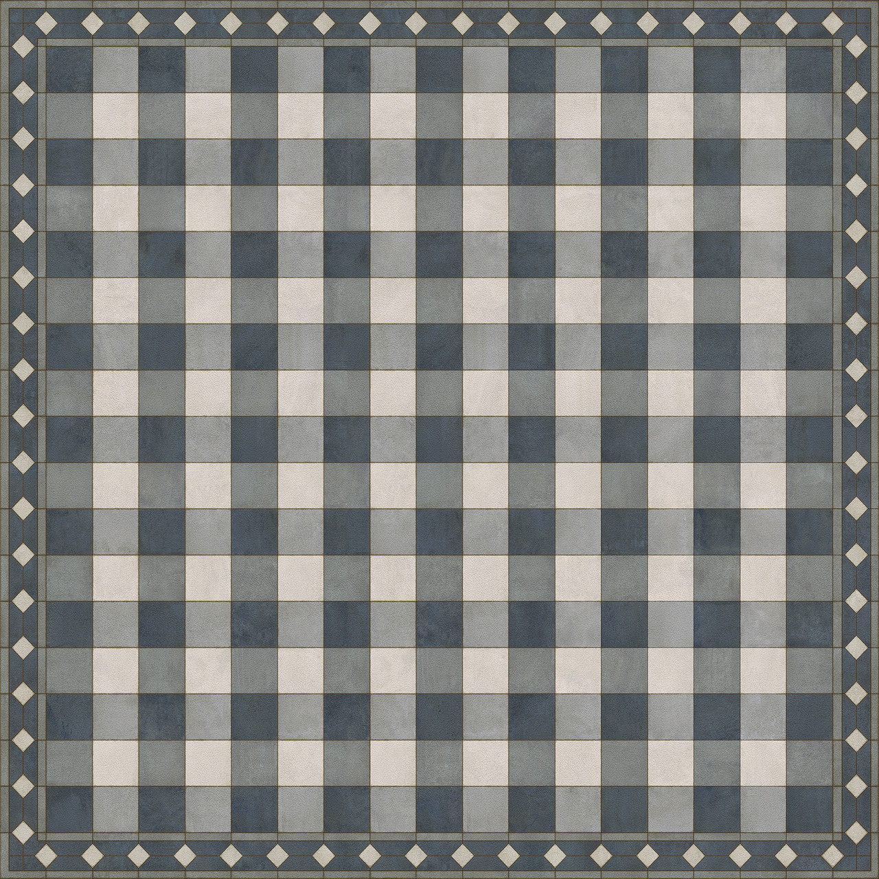 Williamsburg Gingham Tile Blue - vinyl floor cloth size 84x84