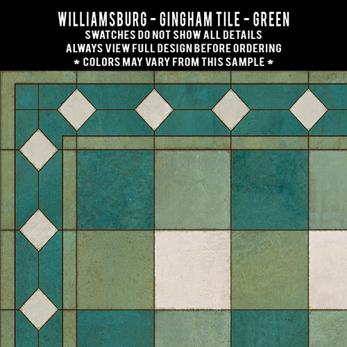 Williamsburg Gingham Tile Green - vinyl floor cloth swatch sample