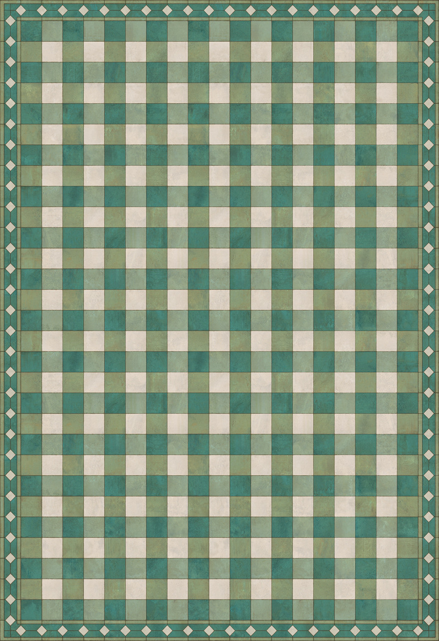 Williamsburg Gingham Tile Green - vinyl floor cloth sizes 96x140, 120x175