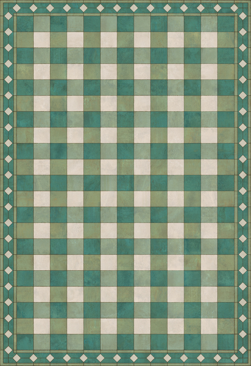 Williamsburg Gingham Tile Green - vinyl floor cloth sizes 52x76, 70x102