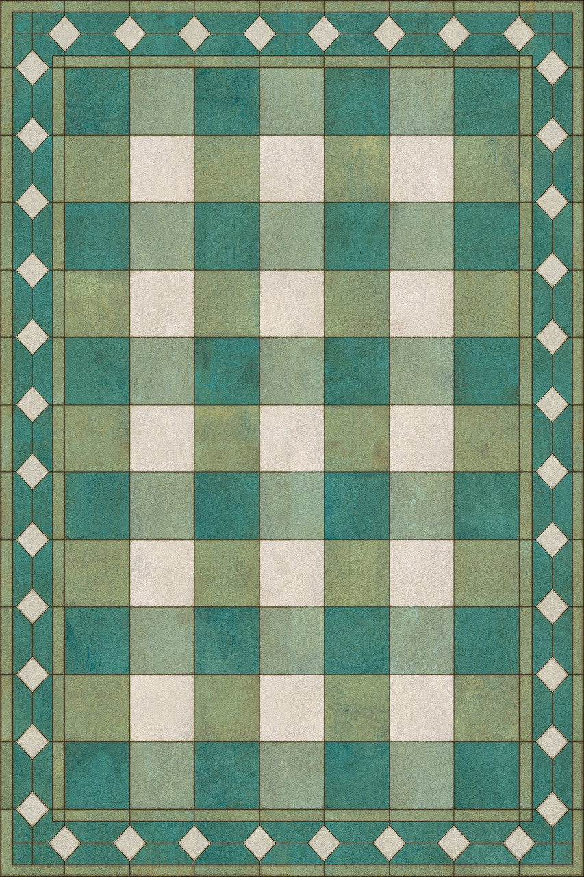 Williamsburg Gingham Tile Green - vinyl floor cloth sizes 20x30, 24x36, 38x56