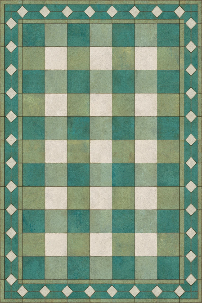 Williamsburg Gingham Tile Green - vinyl floor cloth sizes 20x30, 24x36, 30x44, 38x56