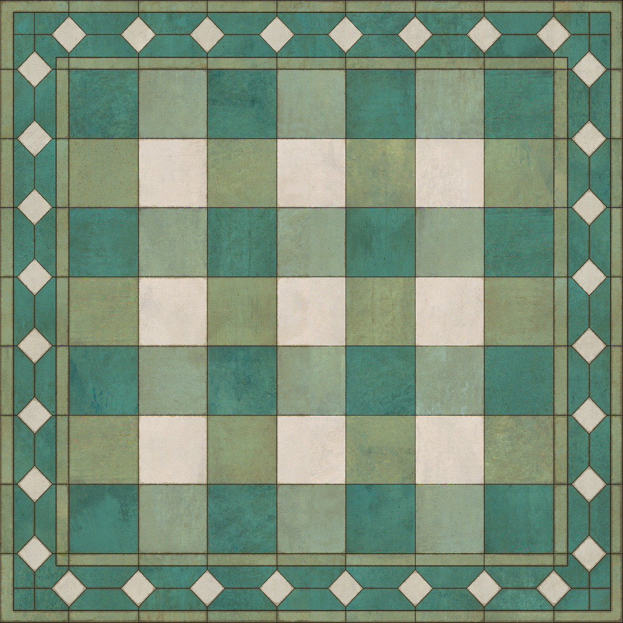 Williamsburg Gingham Tile Green - vinyl floor cloth sizes 36x36, 48x48