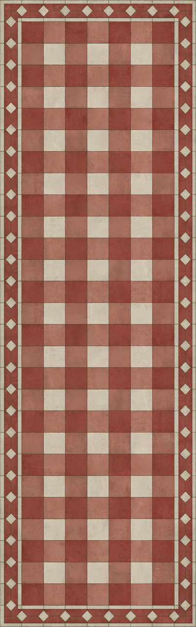 Williamsburg Gingham Tile Red - vinyl floor cloth size 36x115