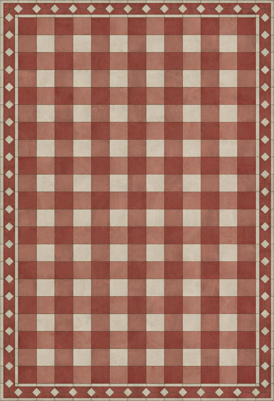 Williamsburg Gingham Tile Red - vinyl floor cloth sizes 52x76, 70x102
