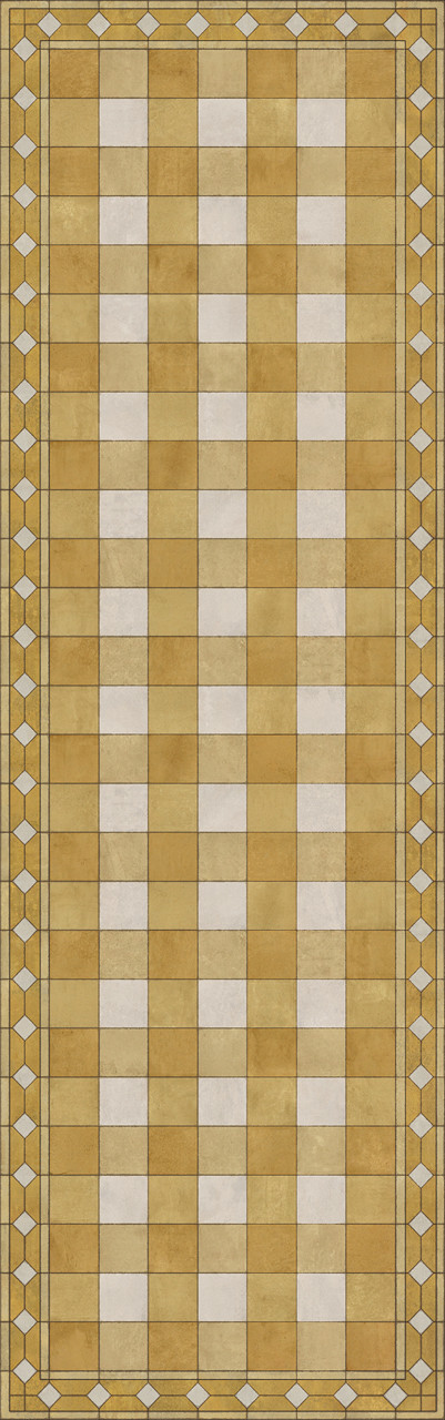 Williamsburg Gingham Tile Yellow - vinyl floor cloth sizes 24x77, 30x96, 36x115