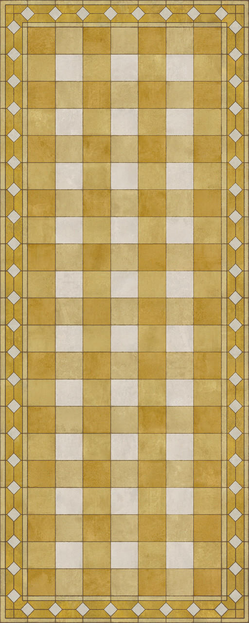 Williamsburg Gingham Tile Yellow - vinyl floor cloth sizes 30x75, 36x90