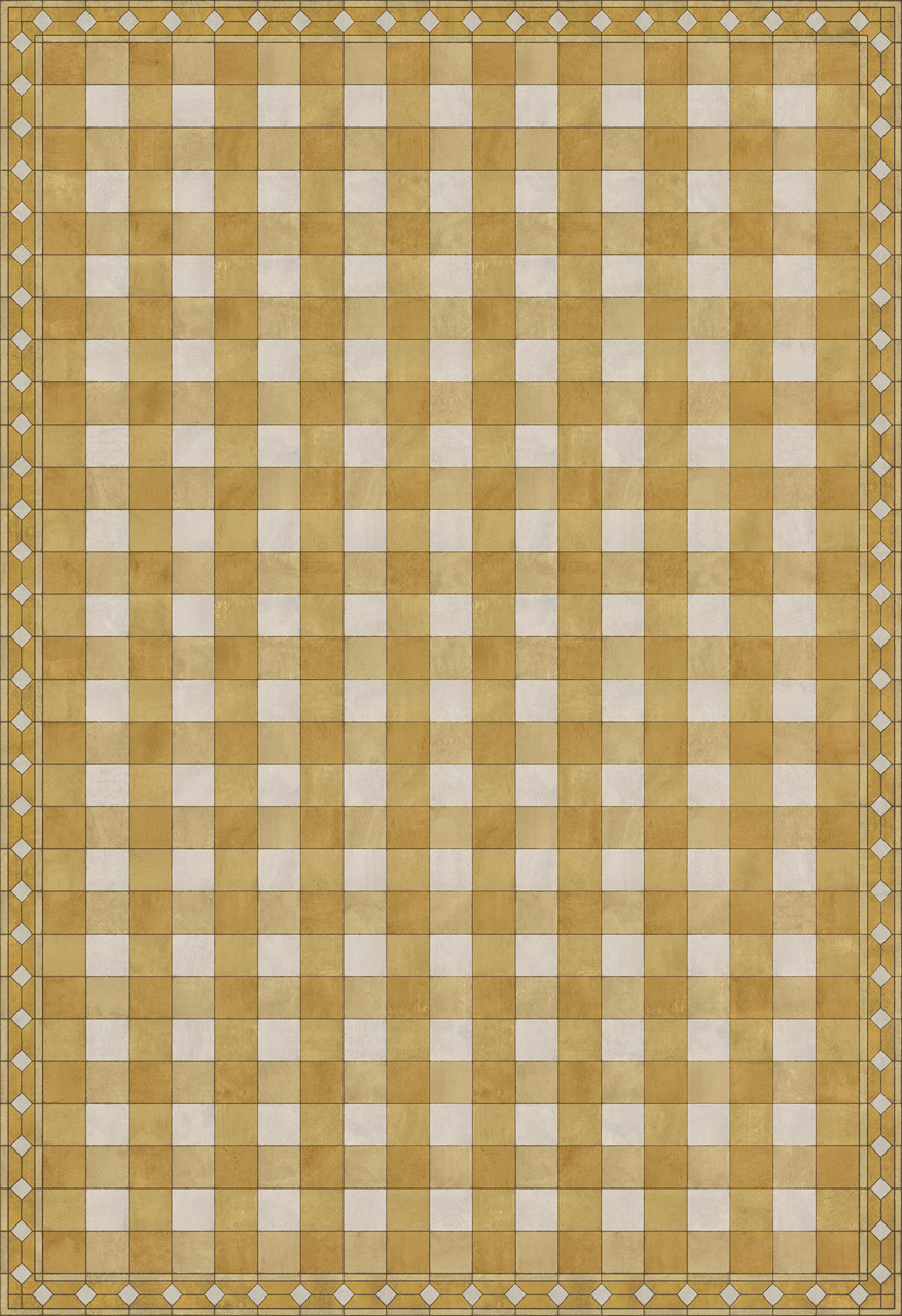 Williamsburg Gingham Tile Yellow - vinyl floor cloth sizes 96x140, 120x175
