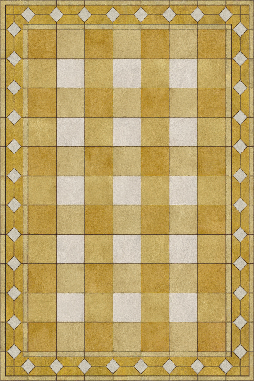 Williamsburg Gingham Tile Yellow - vinyl floor cloth sizes 20x30, 24x36, 30x44, 38x56