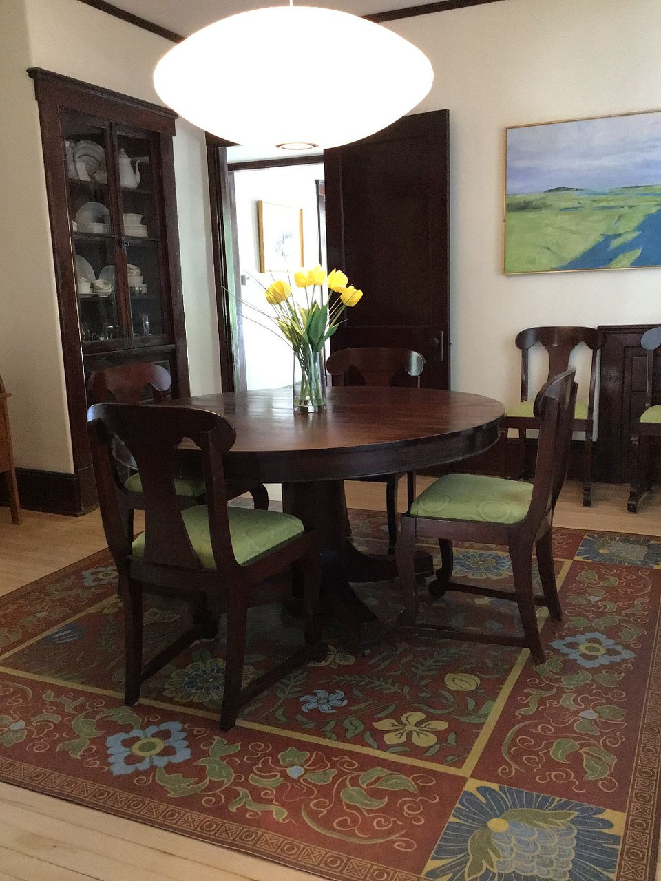 Pura Vida customer use of square Indian Quilt Pondicherry in a dining room