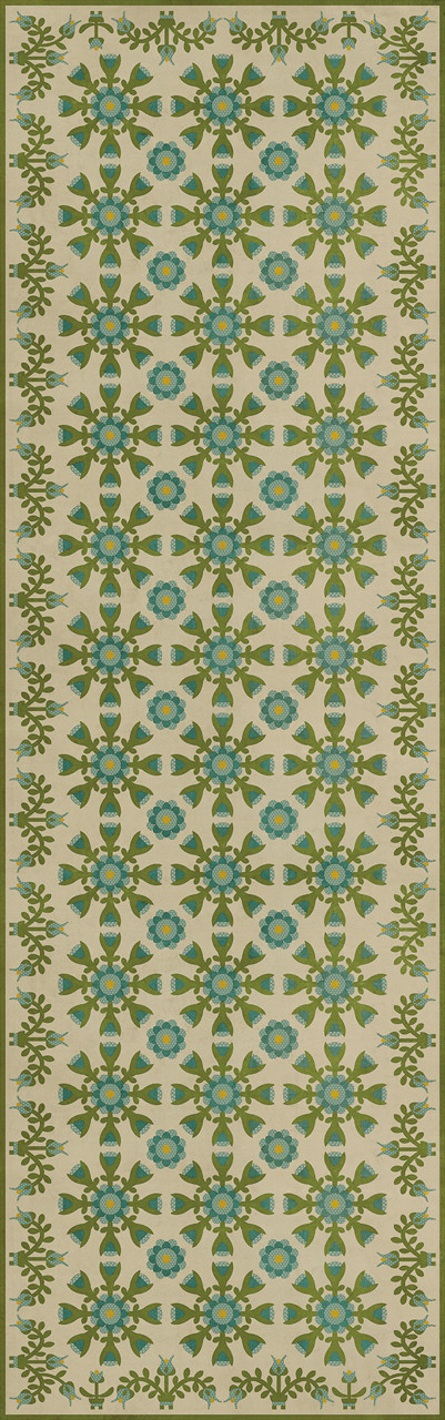 Williamsburg Needlework Eliza's Embroidery - vinyl floor cloth sizes 24x77, 30x96, 36x115