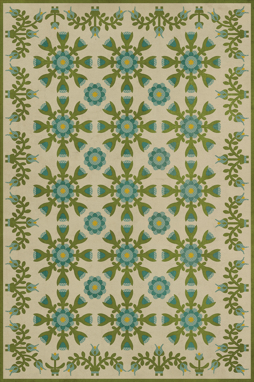 Williamsburg Needlework Eliza's Embroidery - vinyl floor cloth sizes 20x30, 24x36, 38x56, 52x76, 70x102