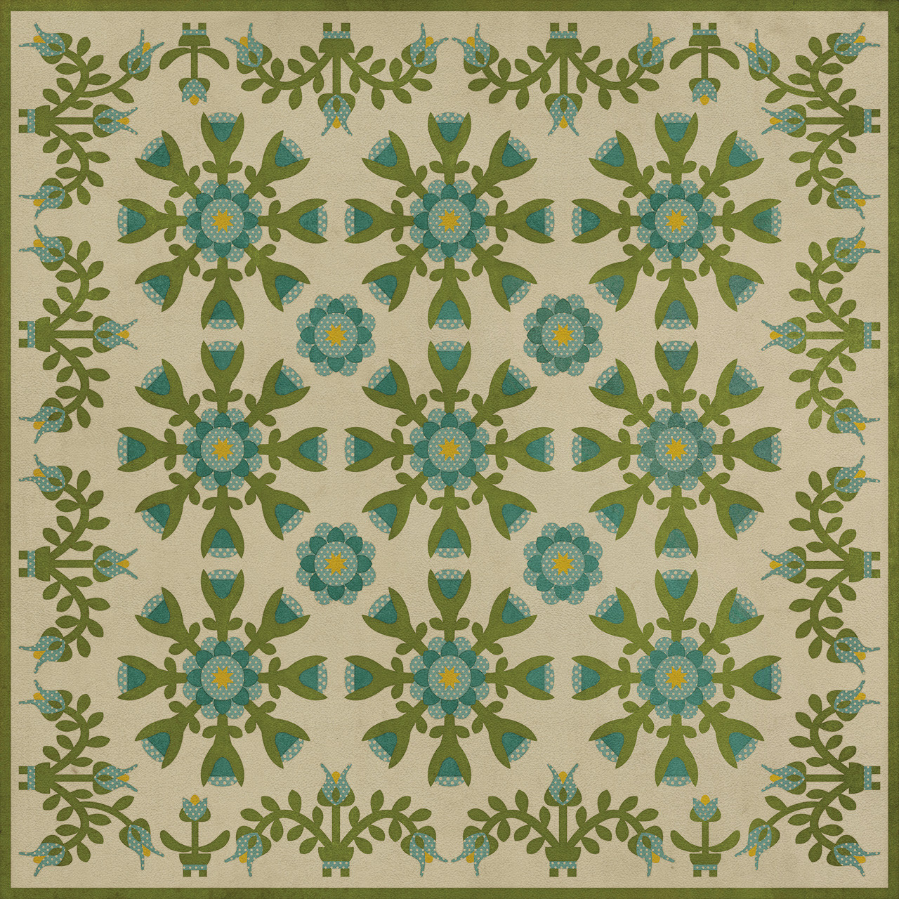 Williamsburg Needlework Eliza's Embroidery - vinyl floor cloth sizes 36x36, 48x48, 60x60, 72x72, 84x84