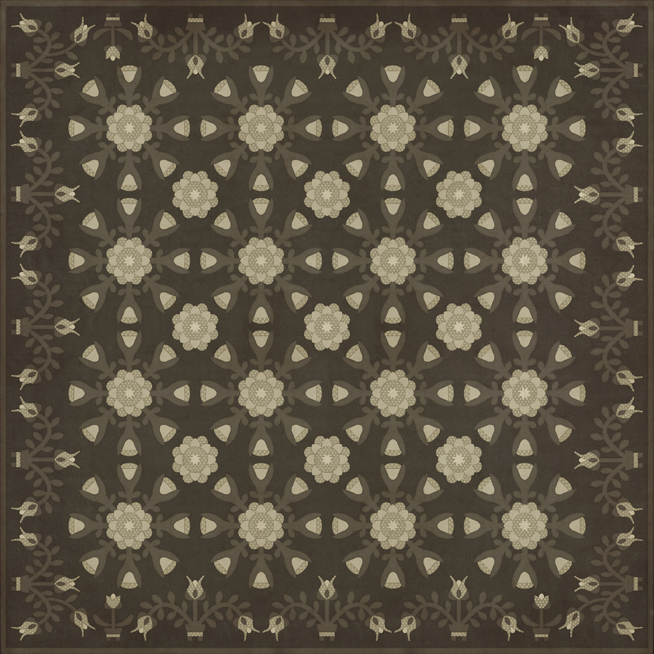 Williamsburg Needlework Lucy and the Loom - vinyl floor cloth sizes 96x96, 120x120