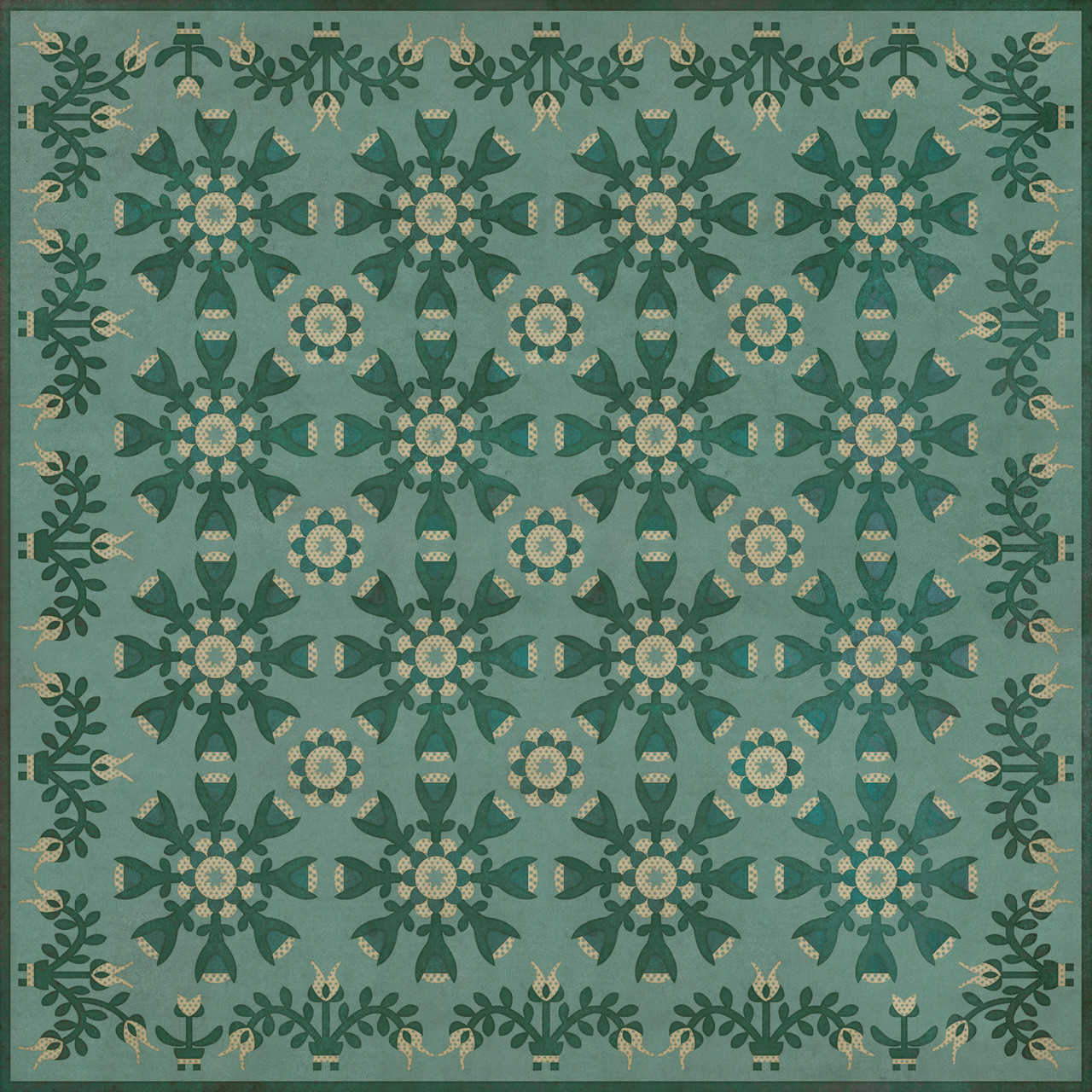 Williamsburg Needlework Sarahs Sashing - vinyl floor cloth sizes 96x96, 120x120