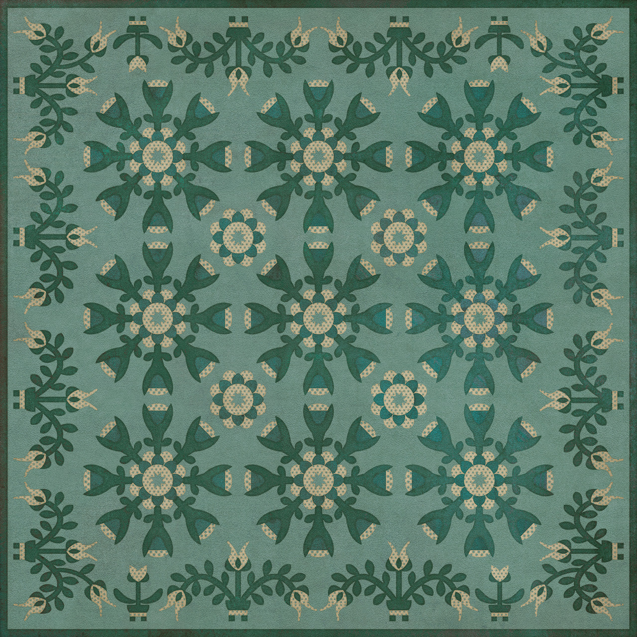 Williamsburg Needlework Sarahs Sashing - vinyl floor cloth sizes 36x36, 48x48, 60x60, 72x72