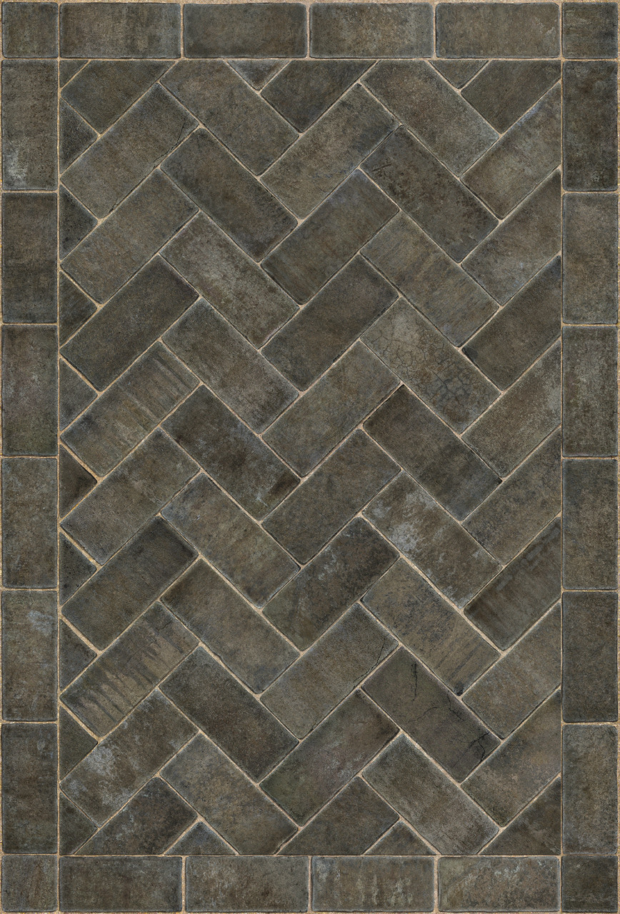 Williamsburg Herringbone Brick Blacksmiths Hammer - vinyl floor cloth size 70x102