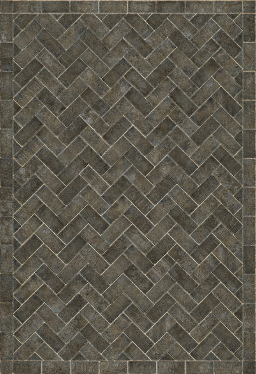 Williamsburg Herringbone Brick Blacksmiths Hammer - vinyl floor cloth size 96x140
