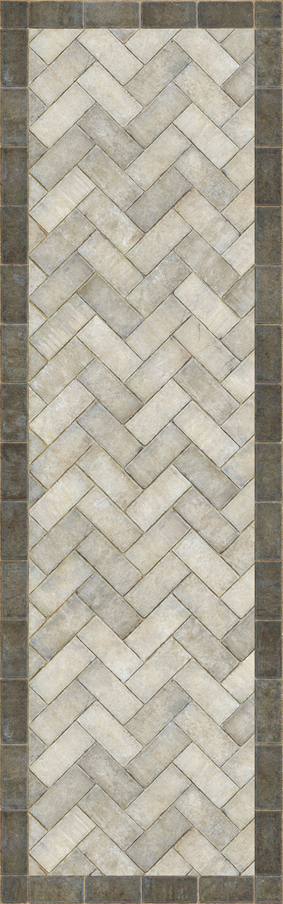 Williamsburg Herringbone brick The Silversmith - vinyl floor cloth sizes 24x77, 30x96, 36x115