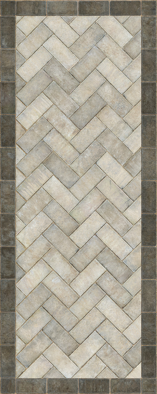Williamsburg Herringbone brick The Silversmith - vinyl floor cloth size 36x90