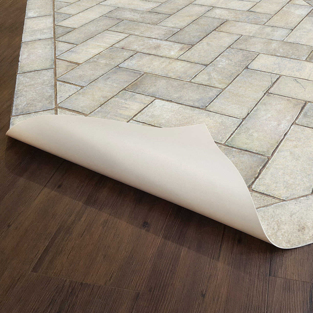 Williamsburg Herringbone Brick Grand Illumination - vinyl floor cloth underside 