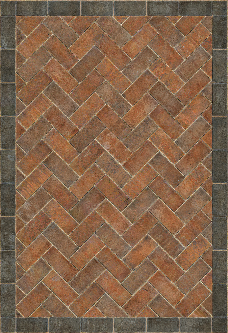 Williamsburg Herringbone Brick Capitol Landing - vinyl floor cloth size 52x76