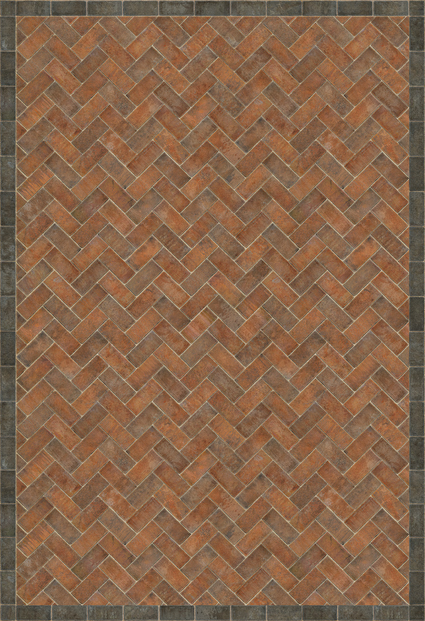 Williamsburg Herringbone Brick Capitol Landing - vinyl floor cloth size 96X140